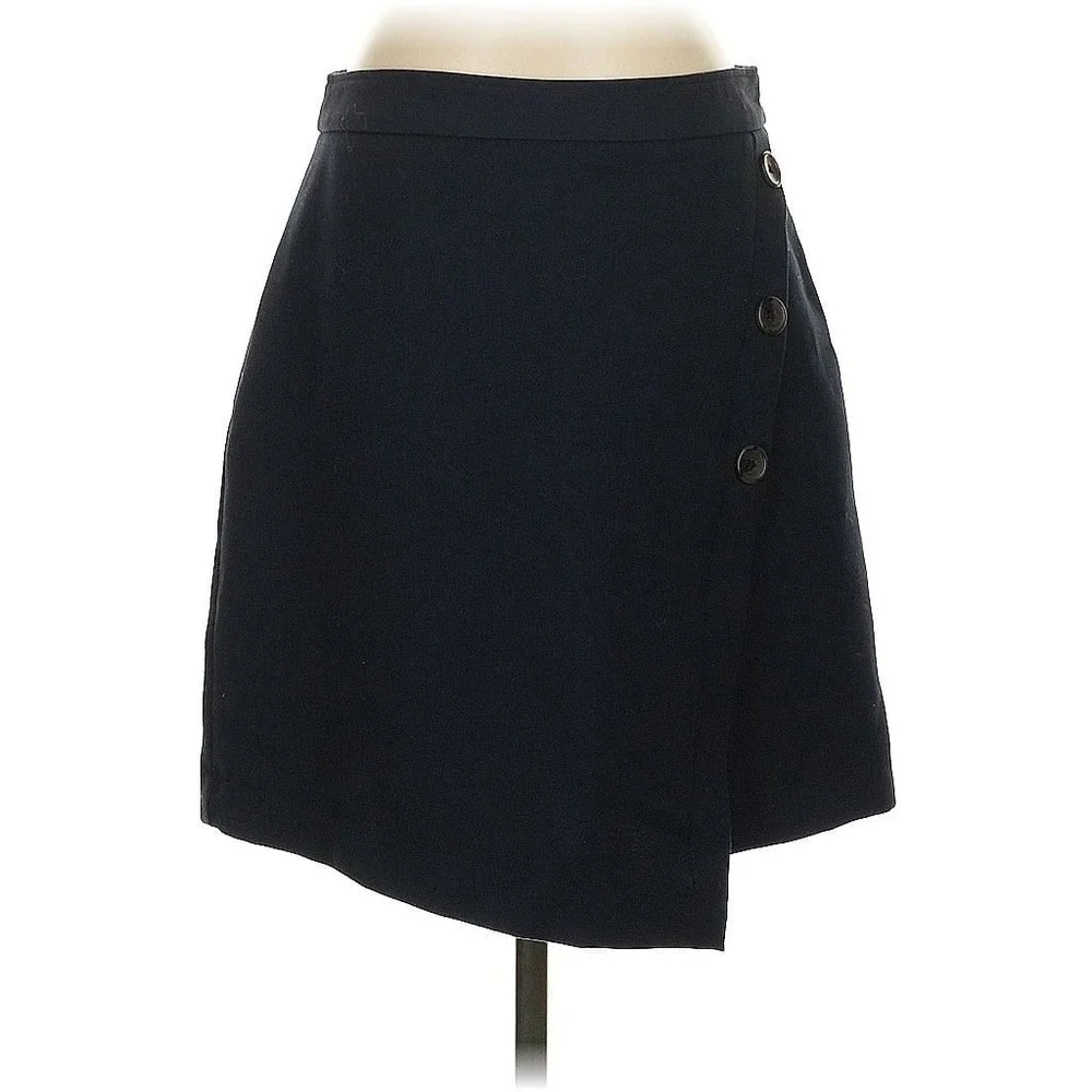 Banana Republic Skirt Womens 6 Black Mini Faux Wrap Asymmetrical Button Detail - Picture 4 of 12